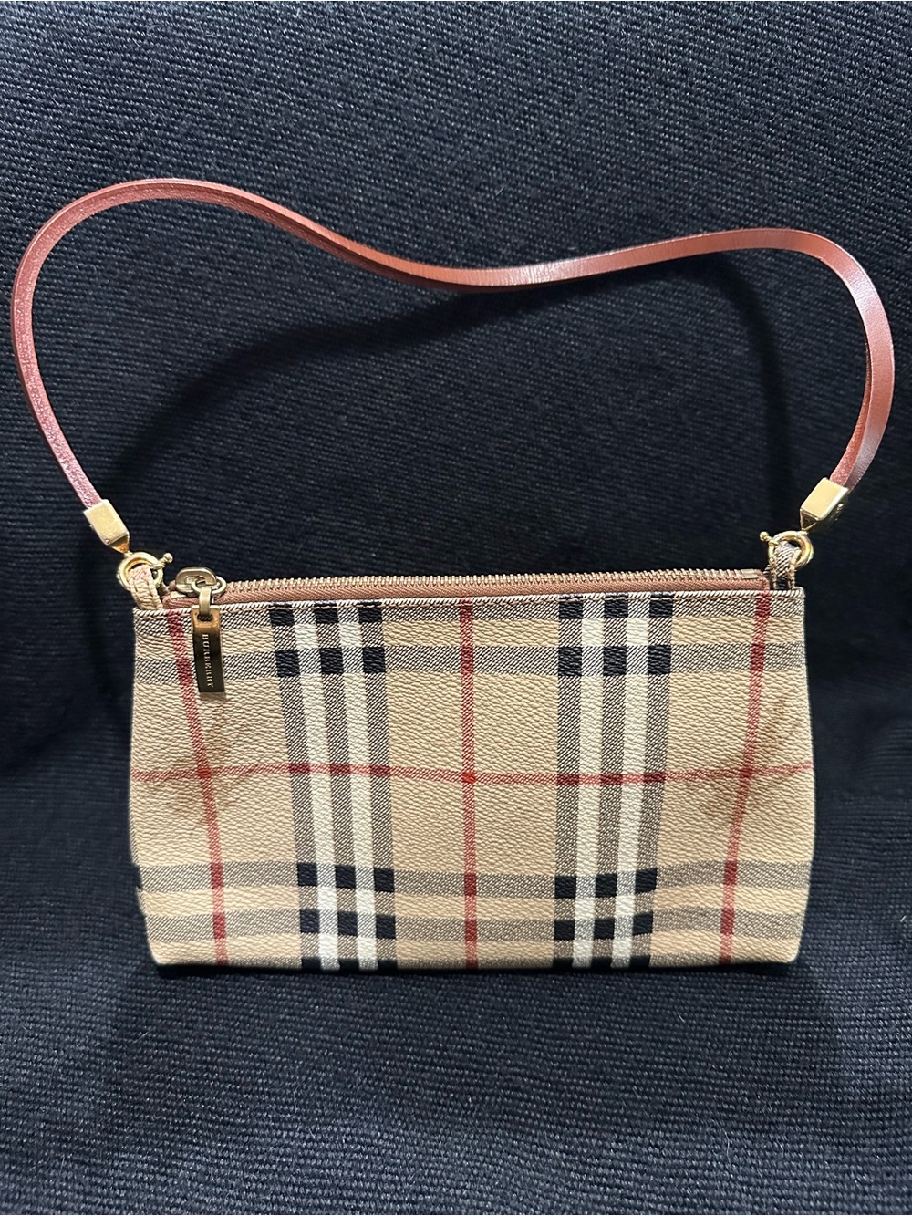 Burberry London Haymarket Canvas Handbag in near pristine, no corner wear, gold